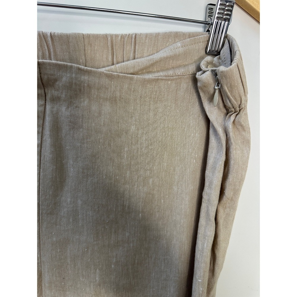 J Jill Stretch 100% Linen Pants Button Hem Ankle Tan Beige Coastal Travel Resort - Picture 4 of 12